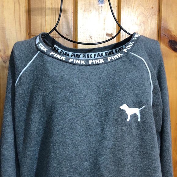Pink Victoria’s Secret crew neck sweatshirt gray/white top size small oversized - Picture 3 of 6